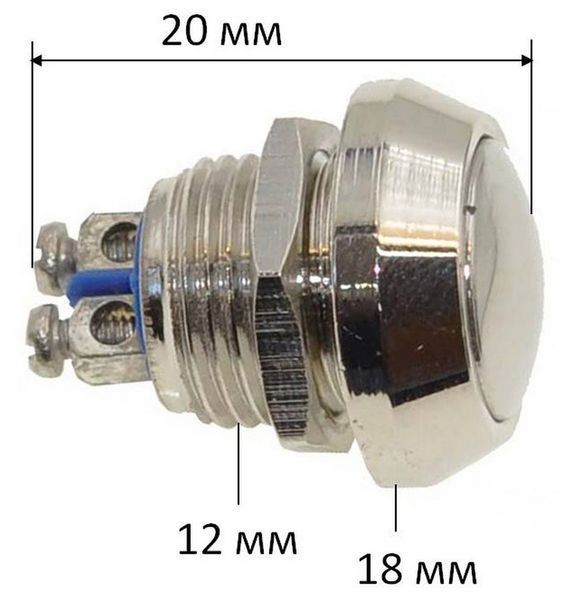 Кнопка антивандальная d18mm різьблення 12mm h17mm 2 контакти під гвинт 00798-502 фото