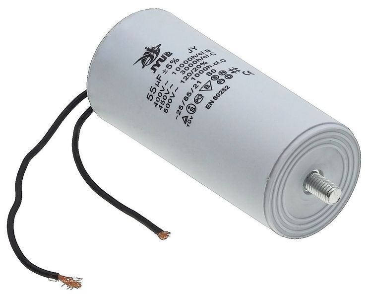 Конденсатор JYUL CBB-60L 55мкф - 450 VAC болт + дроту(50*110 mm) 64590-167 фото