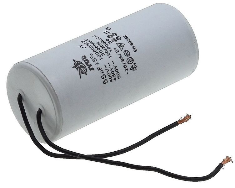 Конденсатор JYUL CBB-60L 55мкф - 450 VAC болт + дроту(50*110 mm) 64590-167 фото