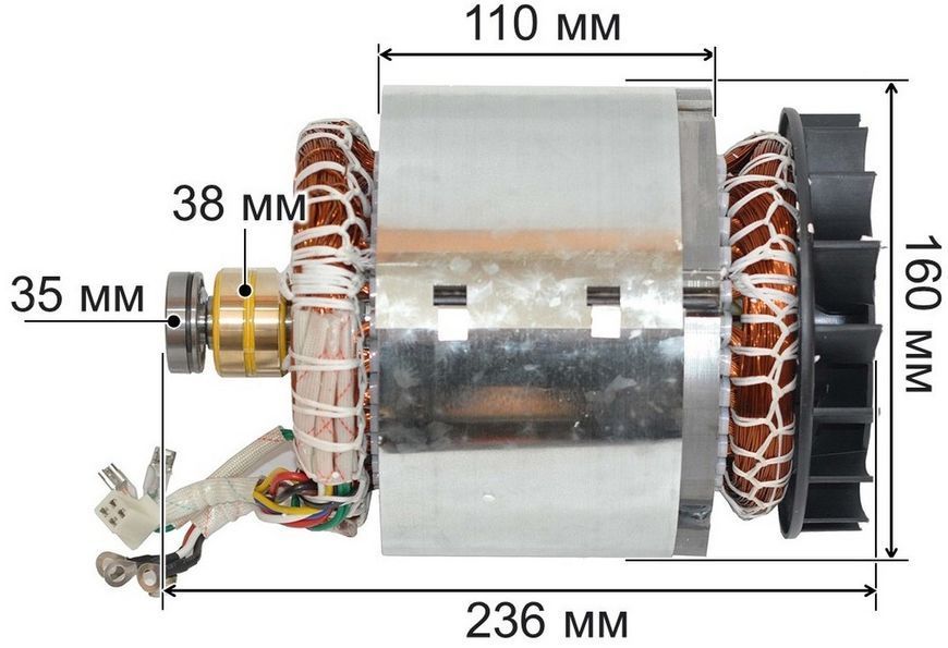 Електродвигун у зборі (якір+статор) генератора 168F (2,5 kWt 380V) 452784-1646 фото