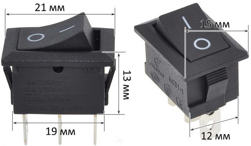 Тумблер 2 положення 3 контакти 15*21 mm h23mm 6A 00897-602 фото