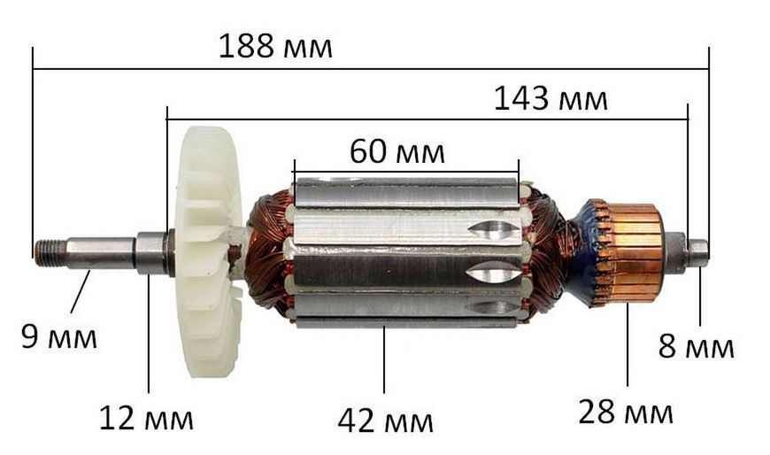 Якорь болгарка Зенит ЗУШ-180/2200 Профи (188*42,5* посадка 9мм резьба) 27130-743 фото