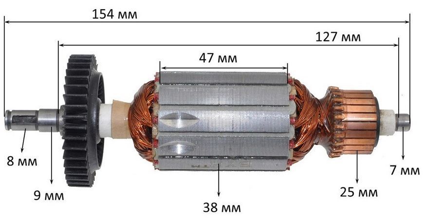 Якір болгарка Wintech 125 / Зеніт ЗУШ- 125/950 (154*38 шпонка 8мм) 26504-109 фото