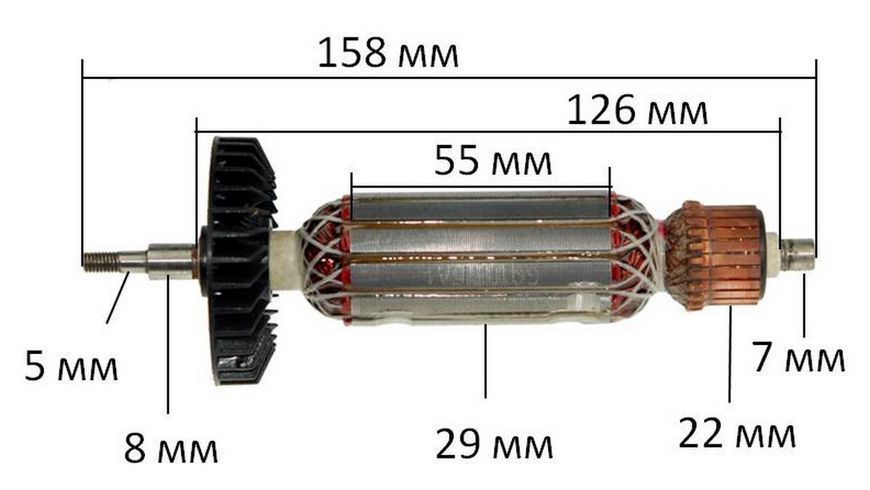 Якір болгарки Makita 9533 (158*29 різьблення 5мм) аналог 517588-8 26787-402 фото