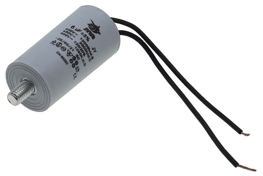 Конденсатор JYUL CBB-60L 6мкф - 450 VAC болт + провода (30*59 mm) 64576-153 фото