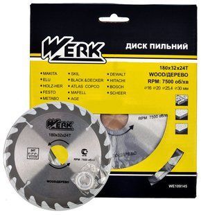 Пильний диск по дереву Werk 180X32, 24 зуб - 1 шт 982222-033 фото