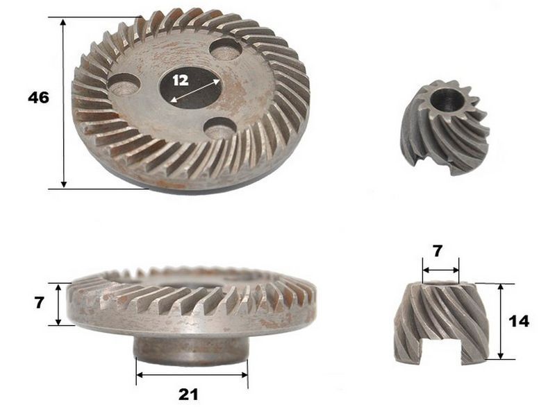 Шестерні (пара) болгарки Makita 9523 аналог 226799-1 + 226798-3 (d1 12 * 46 / d2 7 * 17 / h2 14) 60836-4045 фото