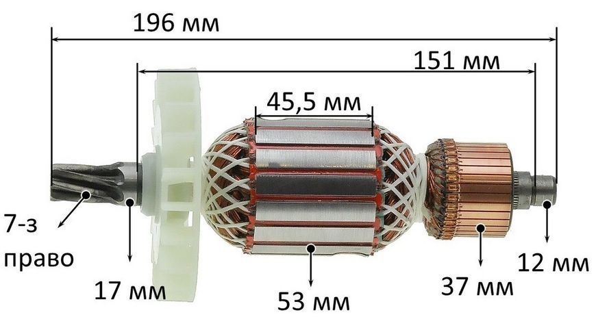 Якорь отбойного молотка Зенит зм1900/зм-2020к (196*53 7-з / право) 88184-1302 фото