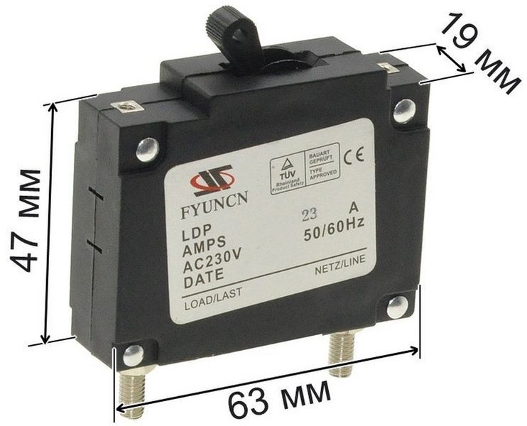 Кнопка автомат генератора 188F (23А/230V) h47 L63*19 болт 186002-1547 фото