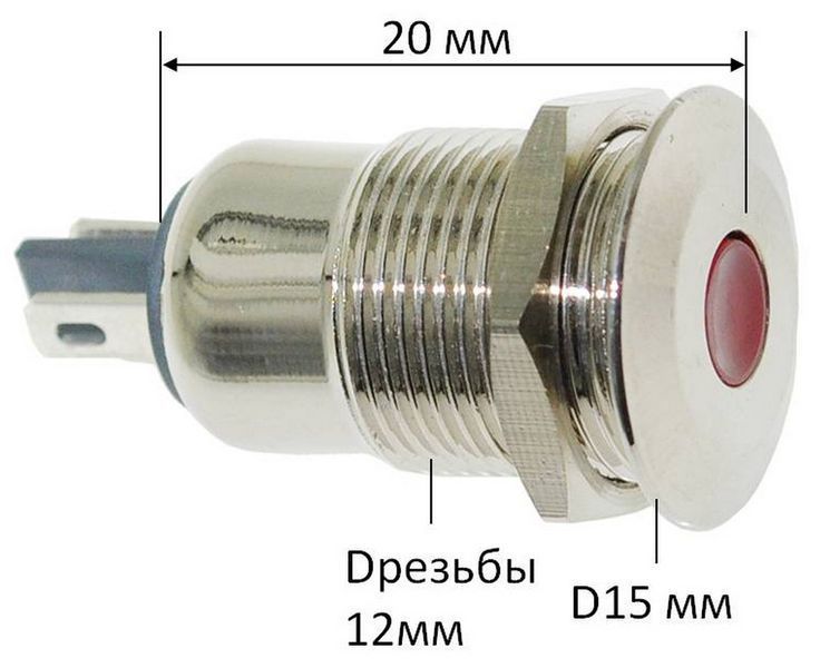 Індикатор антивандальный d15mm різьблення 12mm h20mm 2 контакти 61805-498 фото