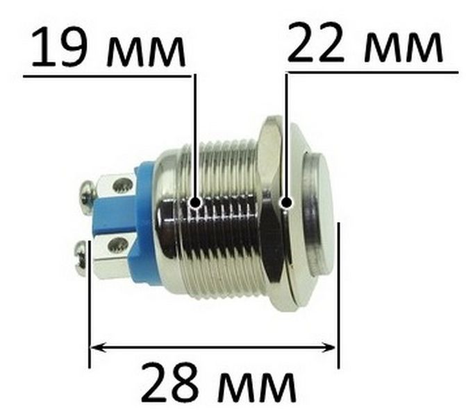 Кнопка антивандальная d22mm резьба 19mm h28mm 2 контакта под винт 67931-543 фото