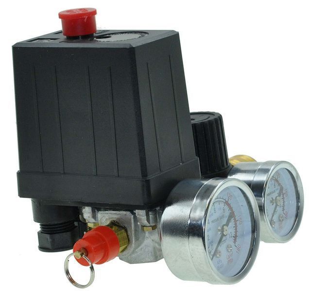 Автоматика компрессора 220V 12Bar в сборе с редуктором и манометрами 753787-240 фото