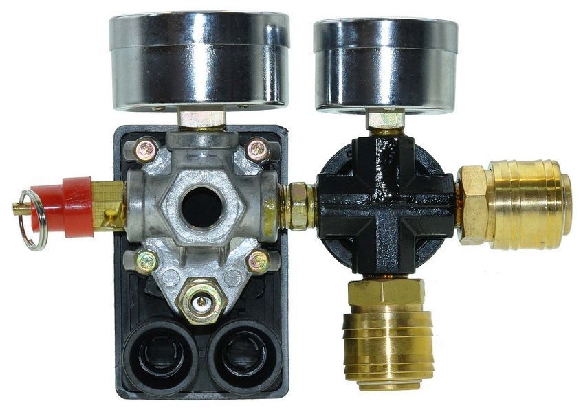 Автоматика компрессора 220V 12Bar в сборе с редуктором и манометрами 753787-240 фото