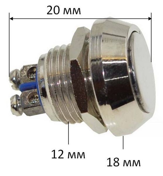 Кнопка антивандальная d18mm резьба 12mm h20mm 2 контакта под винт 77149-503 фото