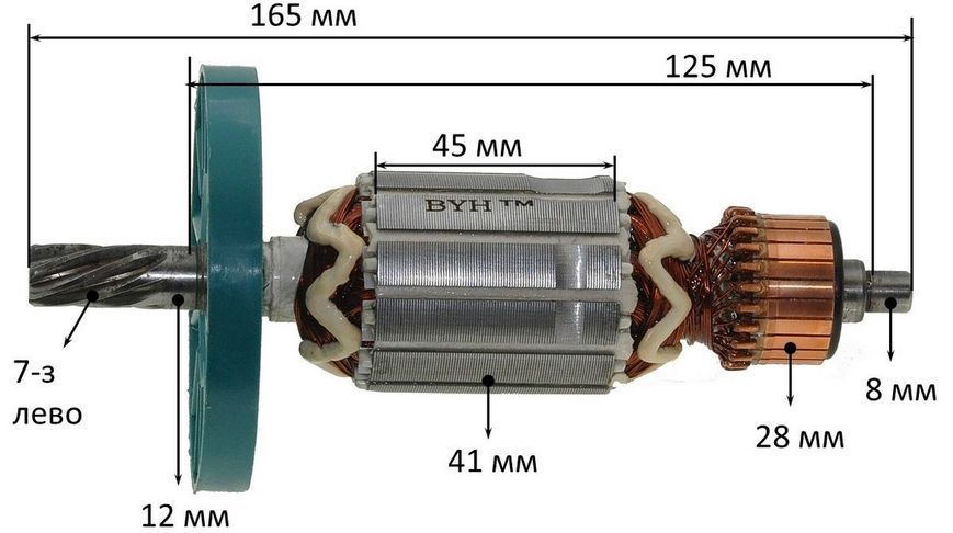 Якорь отбойного молотка Makita HM0810 / Титан PM1315 (165*41 7-з /лево) 516148-3 26824-440 фото