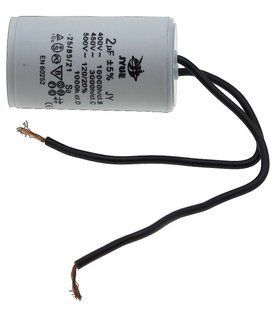 Конденсатор JYUL CBB-60 2мкф - 450 VAC дроту(30*53 mm) 64500-077 фото