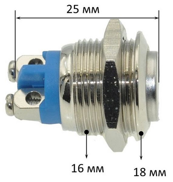 Кнопка антивандальная d18mm різьблення 16mm h25mm 2 контакти під гвинт 00816-520 фото