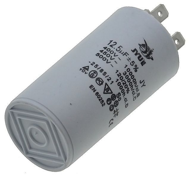 Конденсатор JYUL CBB-60H 12,5мкф &mdash; 450 VAC клеми (34*68 mm) 64548-125 фото