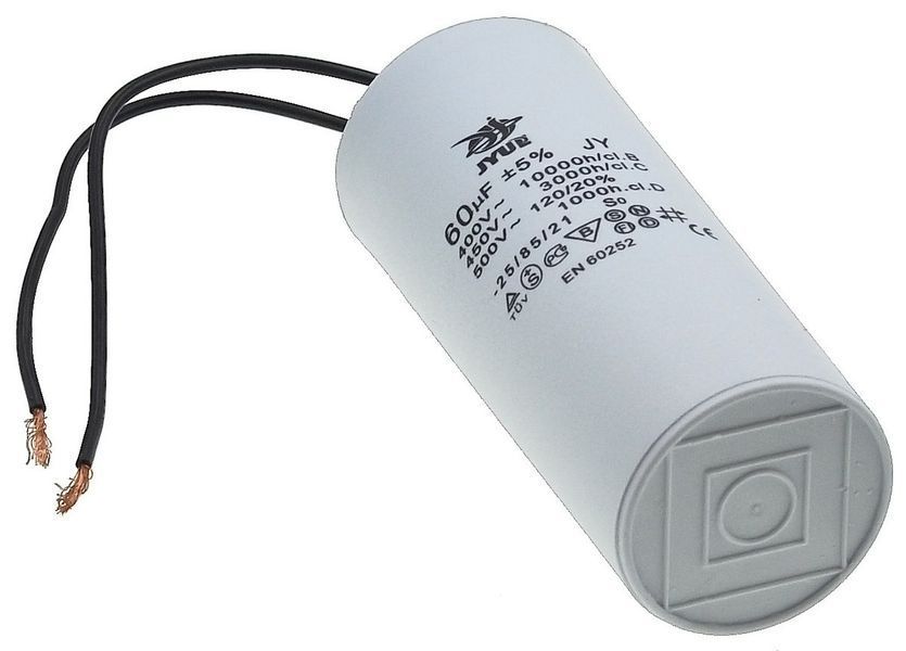 Конденсатор JYUL CBB-60 60мкф - 400 VAC дроту(50*123 mm) 64526-103 фото