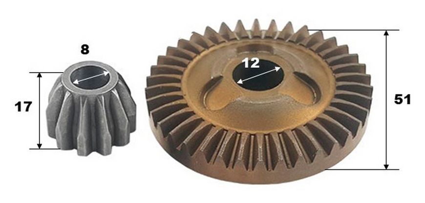 Шестерни (пара) болгарки Bosch GWS 15-150 CI 1607000V44 (d12*51 h17 / d8*19 h17) 67412-4158 фото