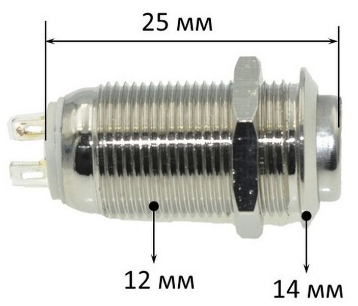 Кнопка антивандальная d14mm різьблення 12mm h25mm 2 положення 2 контакти 00809-513 фото