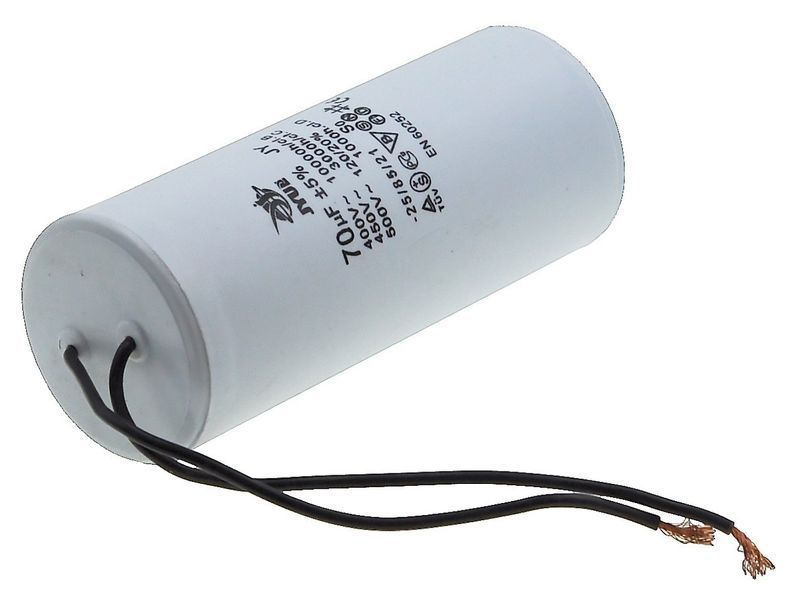 Конденсатор JYUL CBB-60L 70мкф - 450 VAC болт + провода (50*120 mm) 64592-169 фото