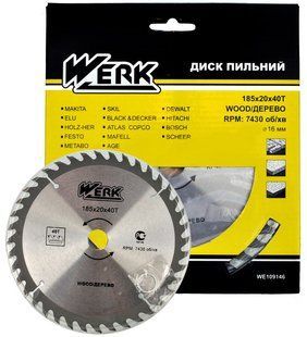 Пильный диск по дереву Werk 185х20, 40 зуб. - 1 шт 82158-034 фото
