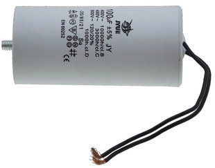 Конденсатор JYUL CBB-60L 100мкф &mdash; 450 VAC болт + дроти (60*123 mm) 64594-171 фото