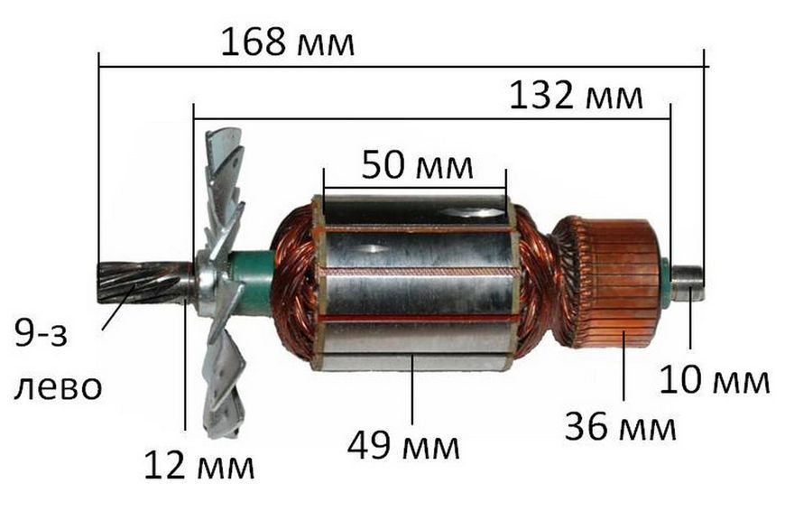 Якір Електропила ланцюгова Makita 5016B / РТ 2501 POWERTEC (168 * 49 9-з / ліво) аналог 514557-0 27134-747 фото