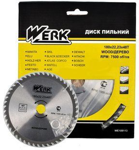 Пильный диск по дереву Werk 180X22.23, 48 зуб. - 1 шт 82204-031 фото