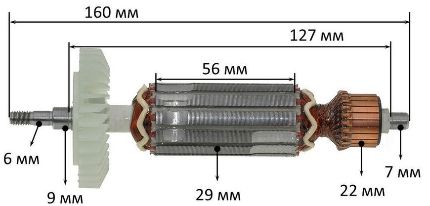 Якір болгарки Makita GA4030 / GA5030 (160*29 різьблення 6мм) PRO аналог 517649-4 134414-1359 фото