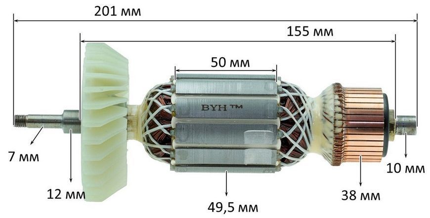 Якорь болгарки Makita GA9050 (201*49,5 посадка 7мм) аналог 518747-7 90002-1107 фото