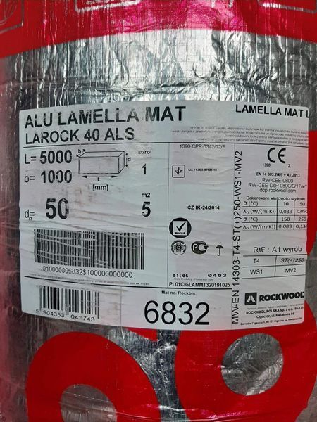 Утеплювач базальтовий для труб та димоходів Rockwool Alu Lamella Mat 20 мм уб014 фото