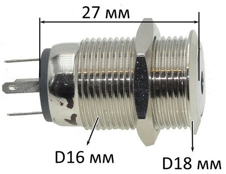 Кнопка антивандальна d18mm різь 16 mm h27mm 5 контактів індикація 63600-525 фото