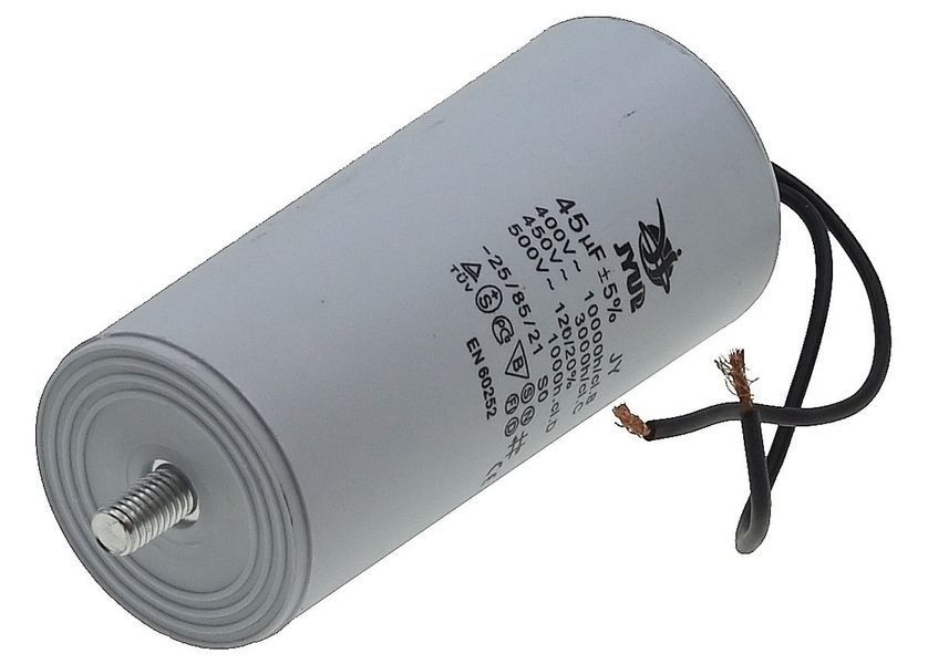 Конденсатор JYUL CBB-60L 45мкф &mdash; 450 VAC болт + дроти (50*110 mm) 64588-165 фото