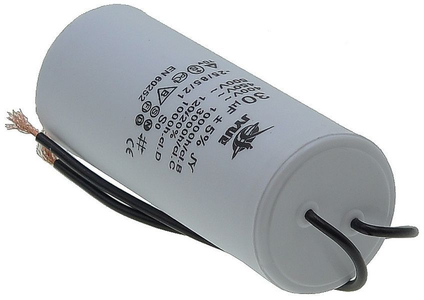 Конденсатор JYUL CBB-60L 30 мкф &mdash; 450 VAC болт + дроти (40*98 mm) 64585-162 фото