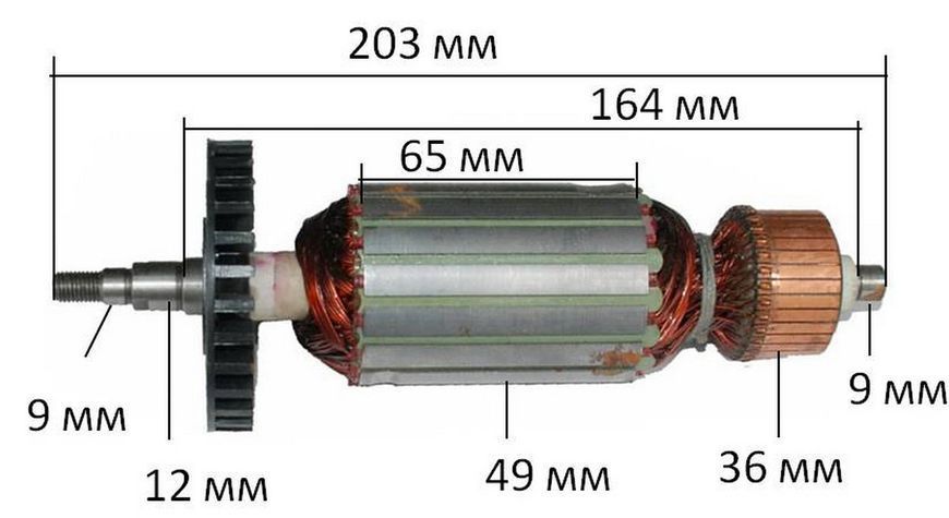Якір болгарка ИЖ 180 1800W( 202,5*49 карась 9мм) 26527-132 фото