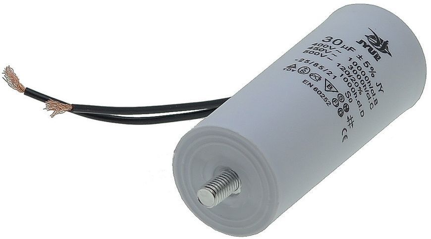 Конденсатор JYUL CBB-60L 30 мкф &mdash; 450 VAC болт + дроти (40*98 mm) 64585-162 фото