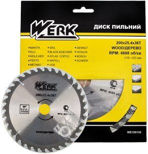 Пильний диск по дереву Werk 200X25,4, 36 зуб. - 1 шт 981933-037 фото