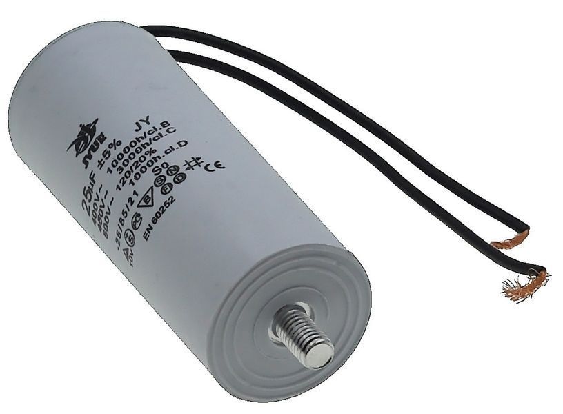 Конденсатор JYUL CBB-60L 25мкф - 450 VAC болт + провода (40*98 mm) 64584-161 фото
