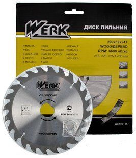 Пильний диск по дереву Werk 200X32, 24 зуб. - 1 шт 981973-038 фото