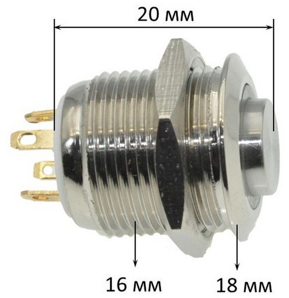 Кнопка антивандальна d18mm різь 16mm h20mm 4 контакти 00828-532 фото