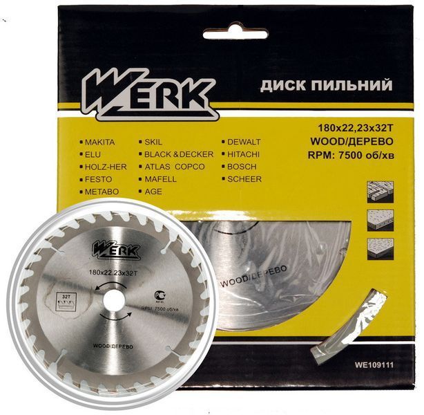 Пильний диск по дереву 180X22.23, 32 зуб. Werk WE109111 82821-030 фото