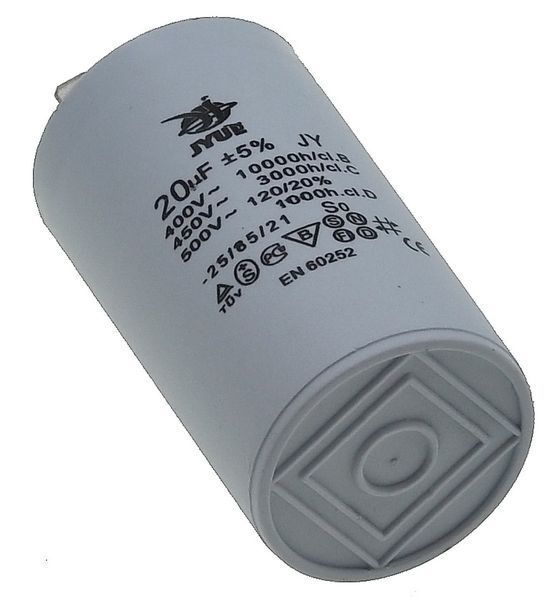 Конденсатор JYUL CBB-60H 20мкф - 450 VAC клеммы (40*70 mm) 64553-130 фото