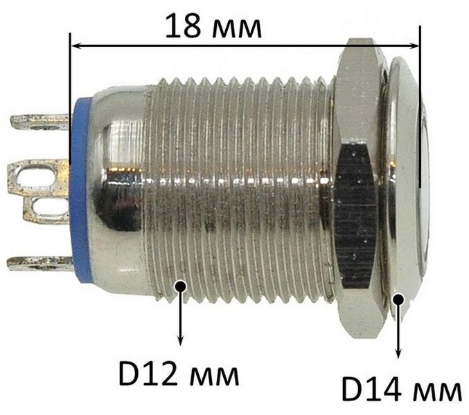 Кнопка антивандальная d14mm різьблення 12mm h18mm 4 контакти 69022-510 фото