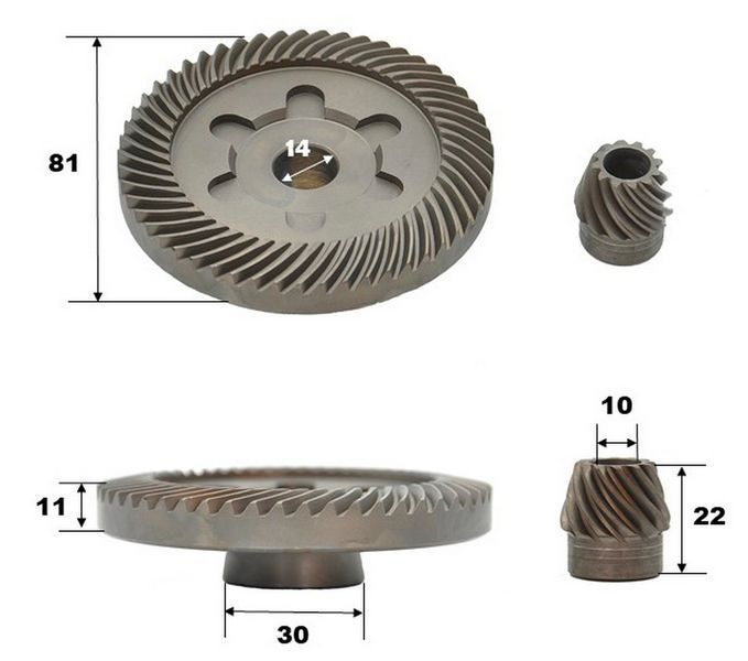 Шестірні (пара) болгарки Фіолент 230 PRO (d1 14*81/d2 10*21/h2 22) аналог ІДФР731262001-02I 46900-4208 фото