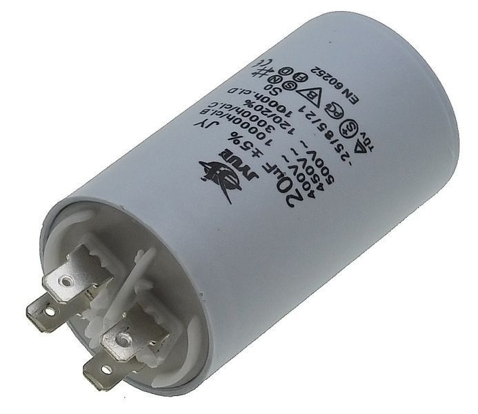 Конденсатор JYUL CBB-60H 20мкф - 450 VAC клеммы (40*70 mm) 64553-130 фото
