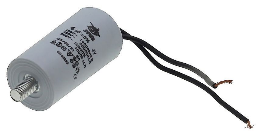 Конденсатор JYUL CBB-60L 4мкф - 450 VAC болт + провода (30*59 mm) 64574-151 фото