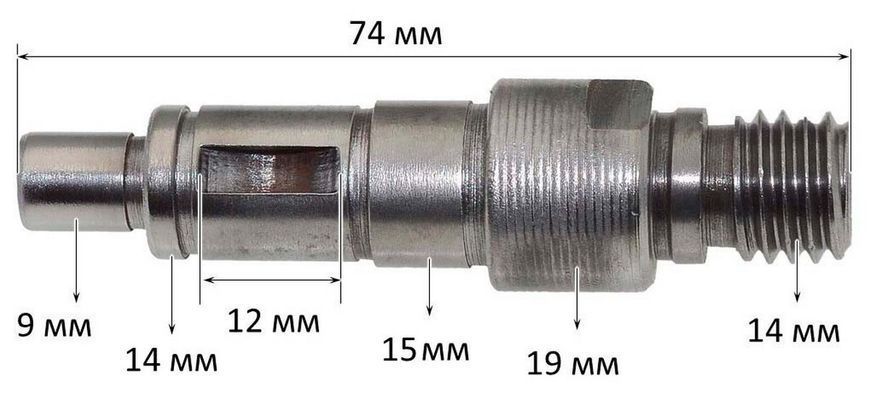 Вал болгарки Craft 1900 d9*14*15 L74/Зенит-180/2300/1800 69586-015 фото