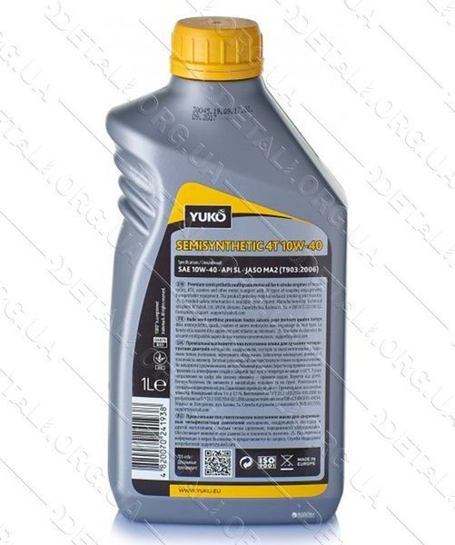 Олива для 4 тактних двигунів YUKO SEMISYNTHETIC 4T 10W-40 1 л напівсинтетика 56088-145 фото